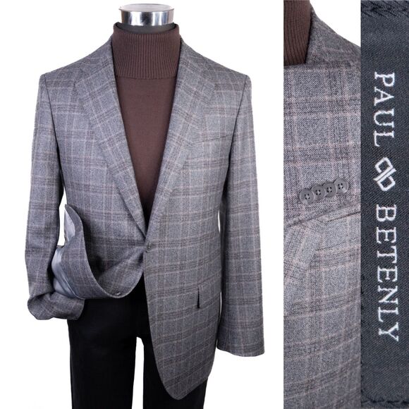 Paul Betenly Men's Sport Coat Jacket Blazer Sz 42R Windowpane Wool 2-Button - Picture 1 of 12